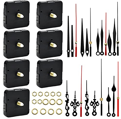 7 Sets Clock Mechanisms Battery Powered, Silent Quartz Clock Mechanism, Battery Clock Mechanism Replacement, Wall Clock Movement Mechanism Kit for DIY Clock & Repair, 18.5mm Total Shaft Length