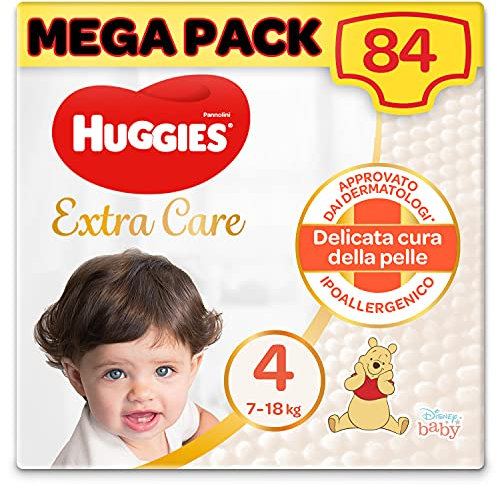 Huggies Extra Care Pannolini, Taglia 4 (7-18Kg), Confezione da 84 Pannolini