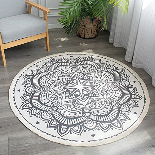 hi-home Runder Boho-Teppich für den Innen- und Außenbereich, 120 cm, Baumwolle, Mandala-Teppich mit kleinen Quasten, für Wohnzimmer, Schlafzimmer, Garten, Terrassen, maschinenwaschbar
