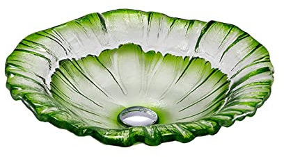 Ksunun Waschbecken Runden Gehärtetes Glas Aufsatzwaschbecken Modernes Design Handwaschbecken mit Messing Wasserablauf und Montage Ring, Aufsatz Waschschale für Bad,Grün