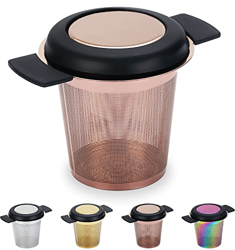 Kyraton Colador De Malla Para Infusor De Té De Acero Inoxidable, Filtros De Malla Fina Para Infusor De Té y Café Con Gran Capacidad y Asas Dobles De Tamaño Perfecto Para Colgar En Teteras. (Oro Rosa)
