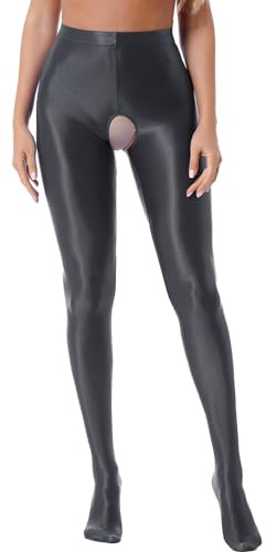 TiaoBug Collant Femme Brillant Collants Ouverte Entrejambe Collants de Danse Classique Legging Sport Yoga Gymnastique Erotique Bas Pole Dance Danse Ballet M-XL Dark Grey C L