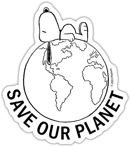 Spreadshirt Peanuts Snoopy Save Our Planet Umwelt Sticker, max. 10 x 10 cm, 10 x 10 cm, Mattweiß