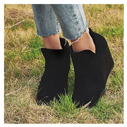 Keilabsatz Stiefeletten Damen Winter Vintage Wildleder Ankle Boots Plateau Cowboy Booties Mit Reißverschluss Frauen Elegante Party Knöchel Schuhe Freizeit Schneestiefel