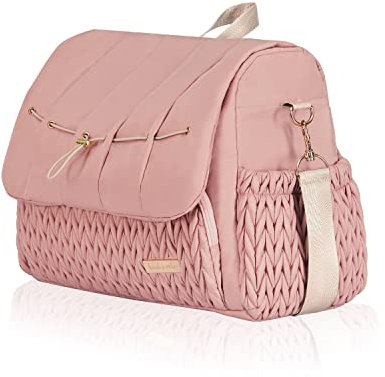Hannah & Sophia Belle Sac à dos convertible à langer et sac à bandoulière rose rose, grand espace de rangement, matelas à langer double face résistant à l'eau inclus, bretelles amovibles, facile à
