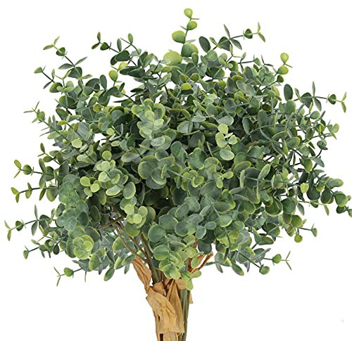 KOSHIFU 4 PCS Künstliche Eukalyptus Pflanze Deko Kunstpflanzen Eukalyptus Zweige Grün Kunststoff Pflanze für Balkon Innen Außen Blumenarrangement Tischdeko Hochzeit