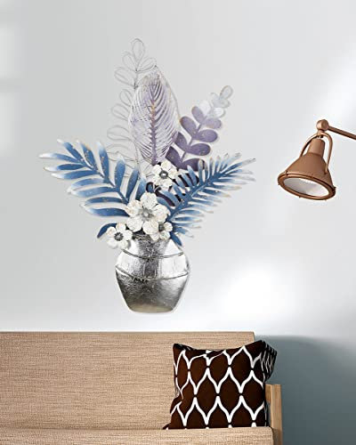 GILDE Metall Wanddeko Vase mit Blumen Höhe 78cm