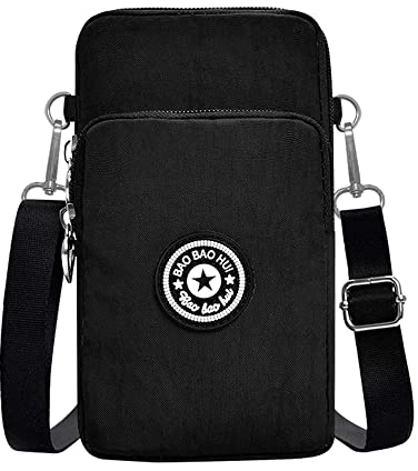 Handy Umhängetasche Universal Handytasche Brieftasche Wasserdicht Kleine Umhängetasche Kellner Geldbörse Handy Schultertasche Mini Crossbody Tasche Damentasche für - Frauen Sport im Freien (Schwarz)