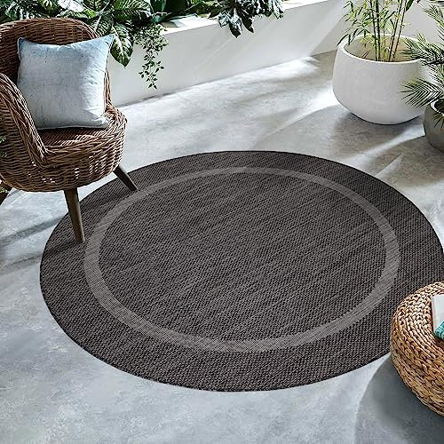 SIMPEX Outdoor Teppich, Unicolor - Einfarbig, Teppich Schwarz, 200 cm Rund, Teppich modernen Stil, Küche, Balkon, Terrasse, Garten, Picknick