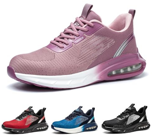 tqgold Arbeitsschuhe Herren Damen Sicherheitsschuhe Leicht Atmungsaktiv rutschfest Luftkissen Sneaker Sportlich Schutzschuhe mit Stahlkappen Schuhe(Rosa,38EU)