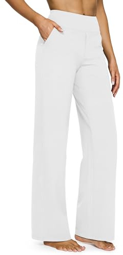 G4Free Yoga Pants with Pockets Wide Leg Trousers for Women UK Dress Ladies Stretch Work Trousers Casual Joggers White,XL