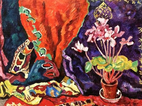 Malen-nach-Zahlen-Set für Erwachsene Töpfe mit Alpenveilchen mit Vorhängen Louis Valtat DIY-Leinwand-Ölgemälde mit Pinseln und Acryl