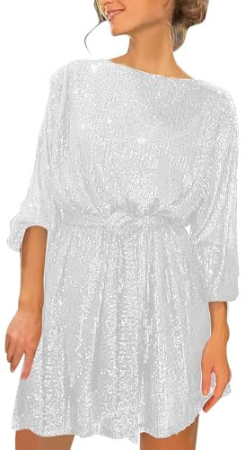 Pailettenkleider für Damen Partykleid Hochzeit Glitzer Cocktailkleid Elegant Sexy Hochzeitskleid Festlich Party Pailletten Frauen Kleider Glitzerkleid Abendkleid Silvester Outfit (2-Silver, L)