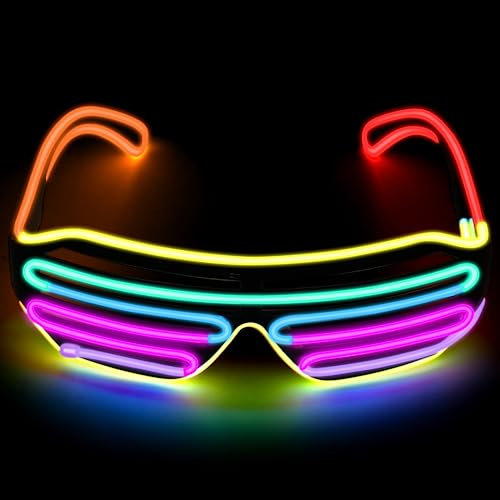 SOOOEC Kabelgebundene leuchtende LED-Brille mit Blinkmodus für Ravepartys, Halloween, Weihnachten, Discos, Konzerte und EDM – Leuchten im Dunkeln (Wired A, 7 colors)