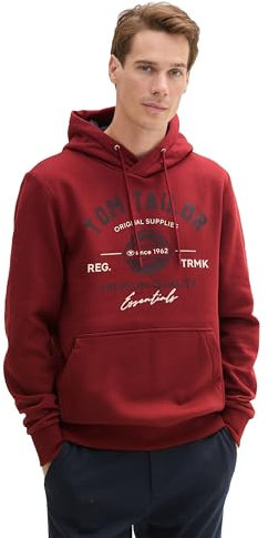 TOM TAILOR Herren Hoodie Sweatshirt mit Logo-Print, 13721 - Burgundy Dark Red, M
