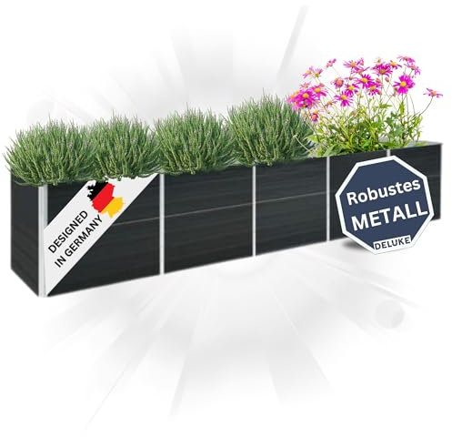 DELUKE Hochbeet für Garten Oskar Anthrazit | 400x80x45cm | Verzinkter Stahl | Wetterfest | Gartenbeet Kräuterbeet Blumenbeet Beet hoch Frühbeet für Garten Gemüsebeet