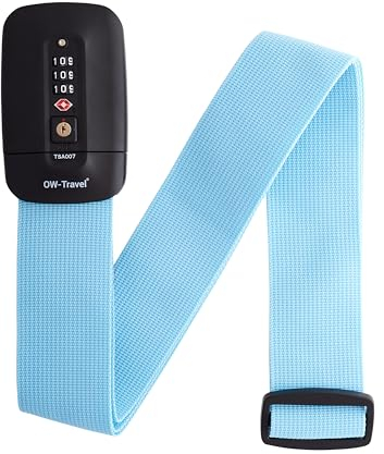 OW-Travel Koffergurt Mit TSA Schloss und Adressschild - Luggage Strap Mit Zahlenschloss - Koffer Gurtband Bunt Auffällig (1 Stück Blau)