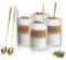 Hniuyun Double Wall Glass Coffee Mugs, 400ml Clear Coffee Mugs with Spoon, Insulated Glass Cups for Cappuccino, Milk, Tea, Espresso, Hot Beverage (4 Pack)