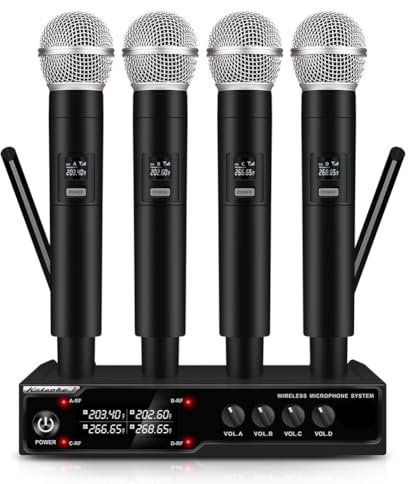 Qyrugcxs VM304 Audio Microfonico Wireless A 4 Canali Microfono Portatile Portata 80M per Karaoke Canto Set Portatile Spina UE