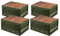 Froppi 4 Pack x 45L Plastic Storage Box with Lid | Large Camping Storage Box | Collapsible Car Boot Organiser | Wooden Board Lid | Green L50.5 W36 H29 cm