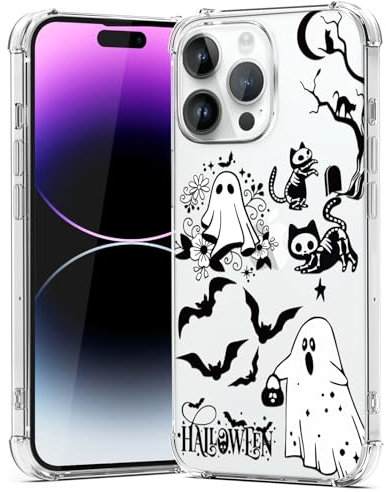 BEIMEITU Clear Halloween Case for iPhone 14 Pro Max,Cute Ghost Pattern Case Cover Soft Thin Protective Slim Bumper Cover Boys Girls Phone Case for iPhone 14 Pro Max-Halloween Ghost