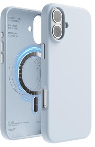 elago Magnetic Silicone Case Compatible with iPhone 16 Plus Case 6.7 Inch Compatible with All MagSafe Accessories - Built-in Magnets, Soft Grip Silicone, Shockproof (Light Blue)