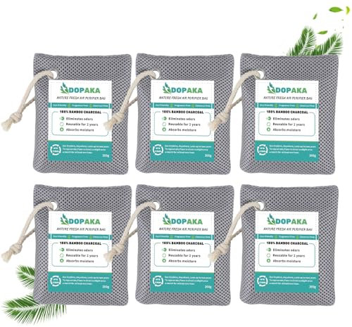 Nature Fresh Air Purifier Bags, Activated Charcoal Air Purifying Bag,Moisture Absorber,odor eliminator,Natural Car Air Freshener,Shoe Deodorizer,Odor Eliminators For Home, Pet, Closet (200g*6)