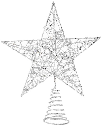 SULOLI Eisen Weihnachtsbaumspitze,Aufstecker Tannenbaumspitze,Weihnachtsbaum Topper Stern für Weihnachtsbaum Weihnachten Deko(Silber)
