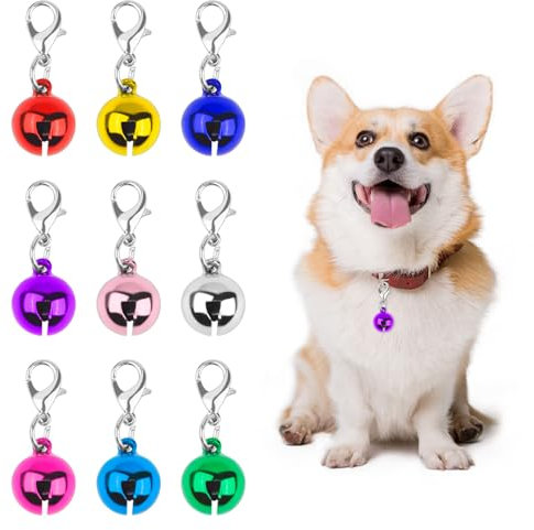 Foyods 9 Glöckchen für Hunde und Katzen, farbige Katzenglocken, Hundeglocke für Halsband und Haustierglocke, Hundehalsband, Glöckchen mit Schlüsselringen, kleine Katzenglocke und Hundehalsband mit