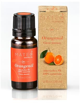 MateoEssentialOils – Olio Essenziale Arancio Dolce 100% Puro e Naturale – Rivitalizzante & Fresco – Estratto da vere arance – Ideale per Aromaterapia, Massaggi & Cosmetici Naturali – 10 ml.