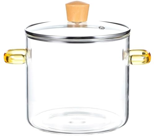 HOUSN 2.3L Glass Cooking Pot Glass Pot With Lid Heat Resistant Glass Cooking Pot Clear Dutch Oven Ramen Cooking Pot Simmer Pot For Pasta Noodle Soup,Clear