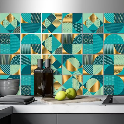 AREDE 32 Stück Fliesenaufkleber Deco Fliesen Kleber für Bad Selbstklebende Fliesendekor Aufkleber Backstein zum Küche Esszimmer Badezimmer Fliesenfolie / 15 x 15 cm / T1050