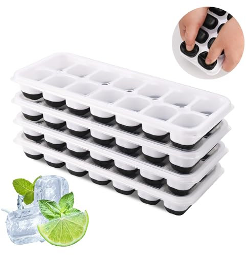 Ice Cube Tray, 4 Pack Silicone Ice Cube Tray with Lid, Easy Release BPA Free Ice Trays for Freezer, Ice Cube Moulds for Whiskey, Cocktails, Drinks(Black)