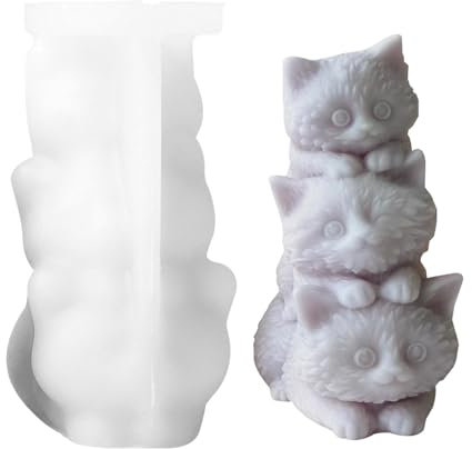 Moule De Bougie En Forme De Chat - Moule En Silicone Pour Bougie De Chat | Moule En Silicone En Forme De Chat Empilé, Moule De Moulage D'animaux Facilement Amovible Pour Les Débutants