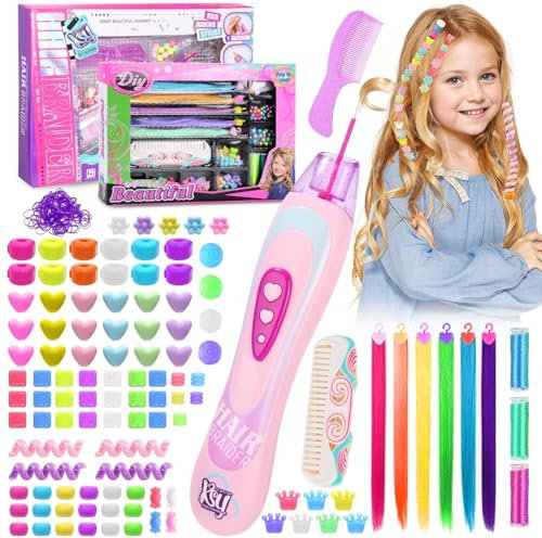 BITOYO Haarschmuck Mädchen, Geschenk Mädchen 5 6 7 8 9 10 Jahre, Haarflechtmaschine Mädchen Set Geburtstagsgeschenk DIY Haardekorations Haarperlen Flechthilfe, Kinder Haare Spielzeug ab 5-12