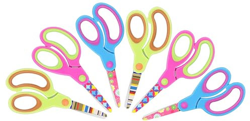 Vutyvve Kids Scissors. Blunt Tip Safety Children's Craft Scissors, Soft Grip, for Home and School, for Children 3 Years or Older, Pink, Blue, Fruit Green 6 Pairs