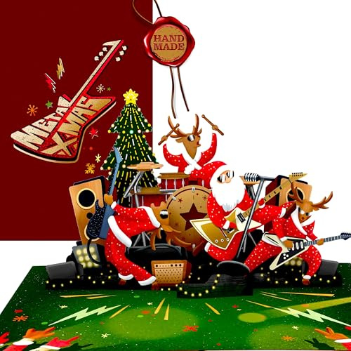 Liebessa - Weihnachten 3D Pop-Up-Karte - Rock 'n' Roll - Rockender Weihnachtsmann - Witzige handgemachte Weihnachtskarte