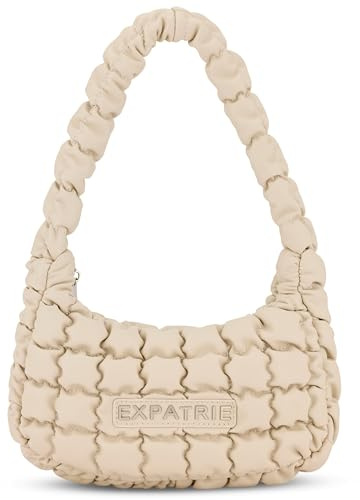 Expatrié Schultertasche Damen Beige - Pippa Small - Everyday Puffer Bag - Y2K Gesteppte Handtasche für Uni, Arbeit, Freizeit - Puffy Hobo Damenhandtasche aus Kunstleder