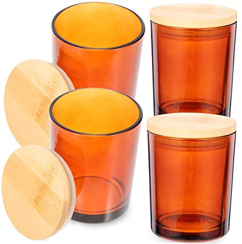 DIYEAH 4juegos Frascos De Vidrio para Velas con Tapas De Bambú y Latas Vacías para Hacer Velas Duradero y Elegante para Decoración y Almacenamiento