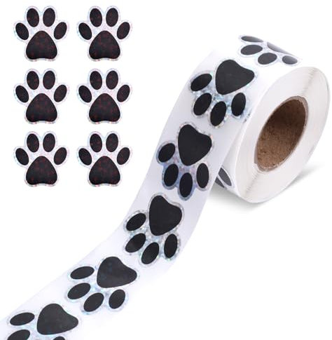 Gosknor 500stk Glitzernde Pfotenabdruck Aufkleber, 2,5 cm, Schwarz, für Umschläge, Geschenke, Bastelbedarf