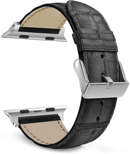 Bracelet Strap for Apple Watch Series 1/2/3/4/5/6/7/8/9/10/SE/SE2 38mm/40mm, Adjustable Magnetic Leather, Crocodile Black