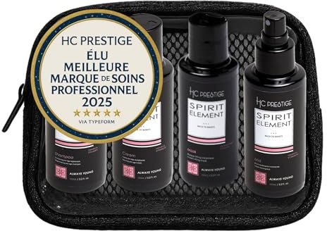 HC Prestige Always Young – Pflegeset für Jugendhaare 4 x 100 ml – Shampoo, Maske, Creme & Nebel mit Kaviar – Glanz, Reparatur & sofortige Weichheit – vegan, ohne Silikon, hergestellt in Frankreich