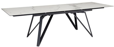 Mesa de comedor extensible 180-260 cm de cerámica y cristal blanco | mesa de cerámica con aspecto de mármol grande | mesa de cocina rectangular | mesa de comedor extravagante con patas de metal