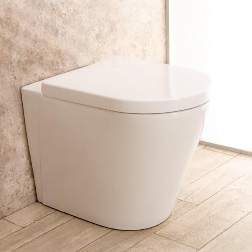WC Filo Parete Modello Minimal, Ceramica di Alta Qualità, Chiusura Rallentata, Design Moderno, L35xP56xA41 cm