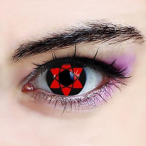 Farbige rote Halloween Monster Kostüm Kontaktlinsen ohne Stärke weiche Vampir Farblinsen, 2 Stück, Red Monster (Sasuke Uchihas Mangekyou Sharingan)