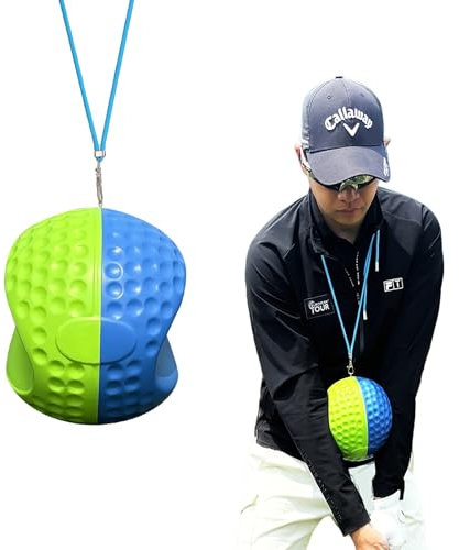 HoldOneLight Portable Golf Swing Trainer Ball, Posture & Motion Correction Aid, Includes Carry Rope for Easy Transport, Ideal for Beginners (M-GreenBlue)