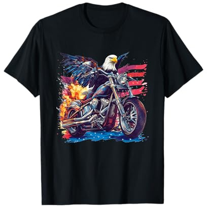 Retro Motorrad Fahrrad mit USA Adler Flagge T-Shirt