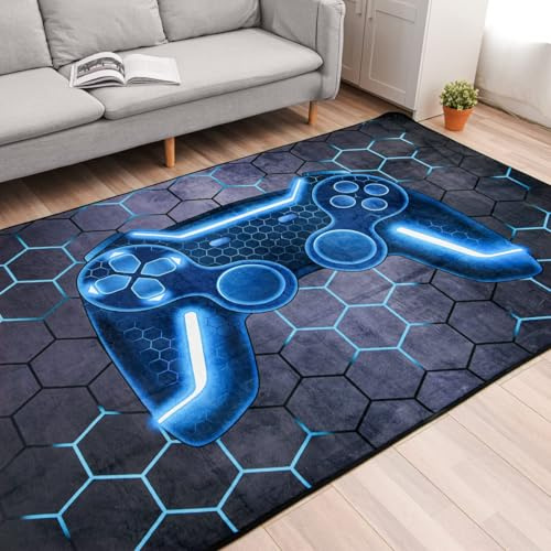 SMXVRC 3D Gamepad Area Rug, 120x180cm, Cool Game Console Playroom Carpet, Geometric Gaming Rugs for Boys Room, Washable Non-Skid Printed Carpets for Kids Teen Bedroom