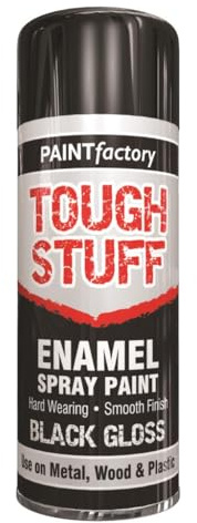 PF Tough Stuff Enamel Spray Paints – 400ml Aerosol for Wood, Metal, Plastic & DIY Projects – Gloss, Matt & Primer Finishes (Black Gloss - 2578)