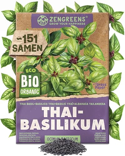 ZenGreens® - Bio Thai-Basilikum Samen - Thai-Basilikumsamen - Kräutersamen für den einfachen Anbau im Garten, Balkon oder Küche - Saatgut - Anisbasilikum